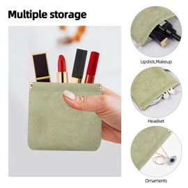 Pocket Cosmetic Bag, 3PCS Mini Makeup Bag Small Lipstick Storage Bag PU Leather Waterproof Self-Closing Small Makeup Pouch Purse Jewelry Pouch, for Cosmetics Headphones Jewelry (Green, Blue, Pink)
