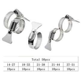 Hose Clamps Assorment Kit, Penck Butterfly Key-Type Adjustable 1/2" - 2"(14-51mm) Range Worm Gear Hose Clamp, Clamps Ideal for Plumbing, Inline Duct Fan and Mechanical Applications 50 PCS