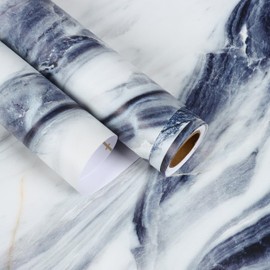 EaseStick White Blue Marble Contact Paper for Countertops Waterproof Matte Liquid Marble Wallpaper 15.7"x160" Removable Countertop Contact Paper Peel and Stick Navy Wallpaper for Bathroom Kitchen Desk