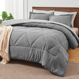 BEDELITE Twin Comforter Set 5 Pieces Bed in A Bag - Soft Microfiber Reversible Grey Bed Set with Comforters, Sheets, Pillowcase & Sham, Cozy Luxury Bedding Sets for All Season