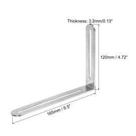 sourcing map 4Pcs Adjustable L-Shape Corner Brace with Slot, 6.5 x 4.72 Inch Stainless Steel Slotted Right Angle Corner Bracket with Screws for Wooden Furniture Cabinet, Silver