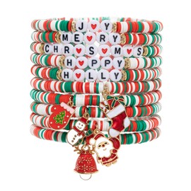 meosked Y2k Heishi Stackable Colorful Clay Beaded Surfer Preppy Bracelets Set for Women (Red, medium)