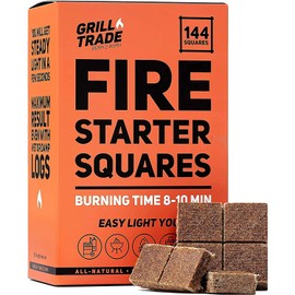 Grill Trade Fire Starter Squares 144, Easy Burn Your BBQ Grill, Camping Fire, Wood Stove, Smoker Pellets, Lump Charcoal - Fireplace Cubes - Ideal Barbeque Accessories