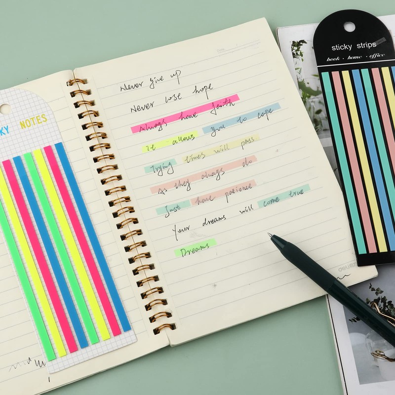 1280Pcs Highlighter Tape, Transparent Sticky Long Page Markers Tabs Neon