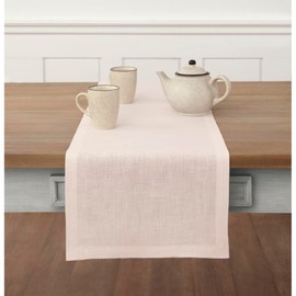 Solino Home Linen Pink Table Runner 60 Inch - Fete, 100% Pure Linen Short Table Runner 14 x 60 Inch Ideal for Dresser and Coffee Tables - Spring, Easter