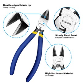 VCELINK Wire Cutters, 6-inch Side Cutter, CR-V Small Flush Cutter, 2 Pack Professional Small Wire Cutter with Spring-Loaded for Artificial Flowers, Floral, Jewellery Making, and DIY Model Making