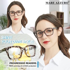 MARE AZZURO No Line Progressive Multifocus Reading Glasses 3.0 Women Blue Light Blocking Readers 1.00 1.50 2.00 2.50 3.00 3.50 (Leopard, 300)