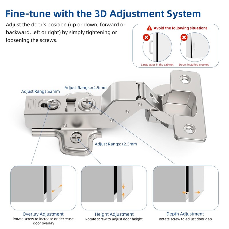 Chibery 50 Pack Inset Soft Close Concealed Frameless Cabinet Hinges,