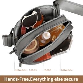 Fanny Belt Bag Waist Pack Crossbody Bags Bum Bag for Running Hiking Travel Workout Adjustable Strap for Women Grey