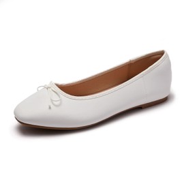 AFEETSING Women's Round Toe Ballet Flats Comfortable Bow Dressy Flats Shoes for Women (A-White, Numeric_8)