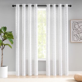 Taisier Home Silver Foil Print Linen Textured Curtains Geometric Dots Pattern Design Curtains for Bedroom Living Room Thermal Insulated Window Treatment 2 Panels 108" L,White and Silver Curtains Print