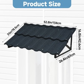 RDUIGT Metal Awning 52 in W x 31 in H Triangle Steel Frame with Color Stone Metal Tile Shaped Awning for Door Entrance Window Awnings Exterior (Blue)