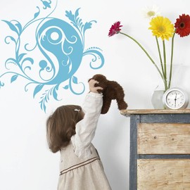 SUPERDANT Yin Yang Flowers Wall Stickers Blue Flowers Wall Decals Yin Yang Adhesive Sticker DIY Vinyl Art Decor Peel and Stick Murals Decor for Bedroom Living Room Yoga Room Wall Decor