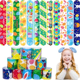 UMEMAXSO UMEMAXSO 48 PCS Easter Slap Bracelets for Kids C Fun Bunny & Egg Designs, Party Favors, Goodie Bag Fillers, and Classroom Prizes