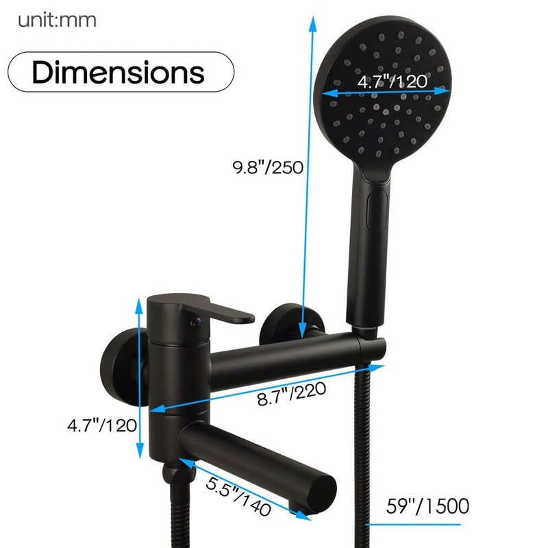 KAPHOME Matte Black Wall Mount Bathtub Faucet with Hand Shower,Tub