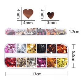 FUMIHIT 12 Rejillas 3d Corazón De Uñas Con Purpurina De Lentejuelas