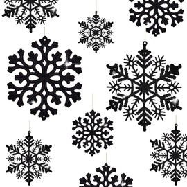 30PCS Christmas Glitter Snowflake Ornaments Plastic Snowflakes Ornaments-Xmas Tree Decorations,4.7-inch (Black)