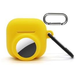 2 in 1 for Airpods 4 and AirTag Cover with Keychain, Silicone GPS Tracker Holder for airtag, Carrying Case for airpod 4th 2024, Soft Shock-Proof Anti-Scratch Anti-Lost,Yellow