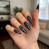 24PCS Long Stiletto Black French Press On Nails – Glossy