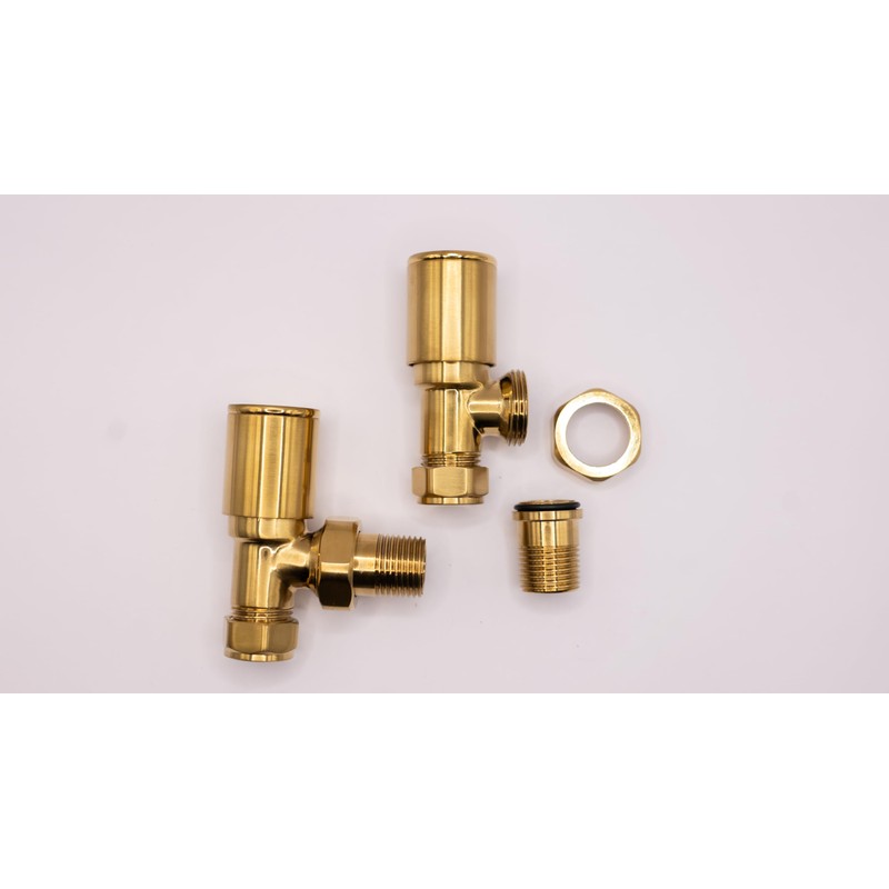 Round Brushed Gold Valve Set - Heated Towel Rail/Radiator Block