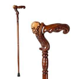 Hand Carved Wooden Walking Cane with Ergonomic Handle and Rubber Tip for Men and Women - Fashionable Unique Walking Stick for Seniors - 37 inch (Skull)