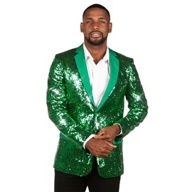 Tipsy Elves' Men's Green Allover Sequin Blazer - Bright Shiny Holiday New Years Ever Jacket Size 42