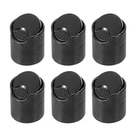 Sourcing Map 6Pcs Black Round Disc Top Caps Replacement 24/410 Plastic Press Disk Caps 1.1x1.1x0.9 Inch Dispensing Lids for Squeeze, Refillable, Shampoo Bottles