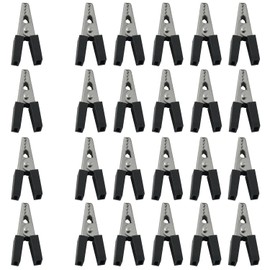 XGNG 24pcs Black Clip with Teeth Small Double Handle Alligator Clip with Insulated Sheath Bird Cage Clip Door Lock Parrot Cage Safety Clip Pet Cage Accessories