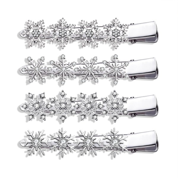 4PCS Christmas Snowflake Hair Clips for Women Holiday Rhinestone Crystal