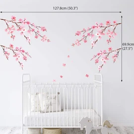 DECOWALL DS12-2003P1903 Watercolour Cherry Blossom Wall Sticker Wall Sticker Wall Decoration for Living Room Bedroom Children's Room