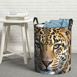 Laundry Basket Waterproof Circular Hamper with Handles Black Brown Leopard Laundry Hamper Portable Dirty Clothes Hamper Freestanding Circular Storage Basket for Living Room Bedroom Small