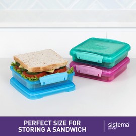 Sistema Lunch Sandwich Boxes | 450 ml Food Storage Containers | BPA-Free | Assorted Colours | 3 Count
