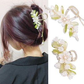 Vintage Floral Hair Clip with Pearl Tassels, Gold Metal Hair Accessory, Decorative Hair Claw for Women (2Pcs-Style 1)
