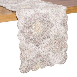 C&F Home Elaina Medallion Grey Reversible Cotton Quilted Table 14" X 51" Cotton Machine Washable Cotton Quilted Table Runner 14" x 51" Blue