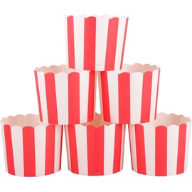 Webake Full Size 6oz Paper Baking Cups Red Cupcake Liners Paper Snack Cups for Popcorn Cupcake Muffin Case Cupcake Bath Bomb, for Valentine's Day Movie Party Decorations Set of 25 (Red Stripe)