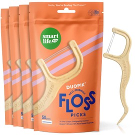 SmartLifeco Palillos De Hilo Dental Biodegradables* De Doble Hilo - Hilo Dental Ecológico Para Adultos Y Niños | Hilo Dental Sin Cera | Palillos Suaves Para Encías Y Dientes | Compostable*, Vegano, Si