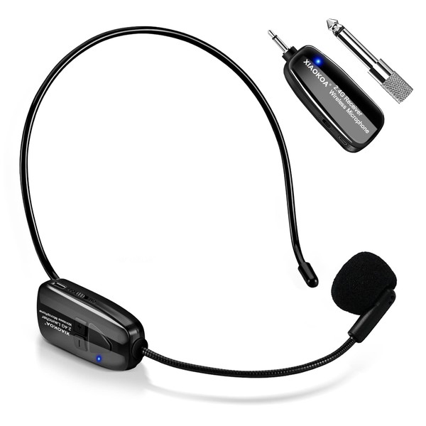 【技適マーク認証済】ワイヤレスマイク2.4G ヘッドセット ピンマイク XIAOKOA 50m安定伝送 自動ペア 音量調整 耳掛式 ポータブル 軽量