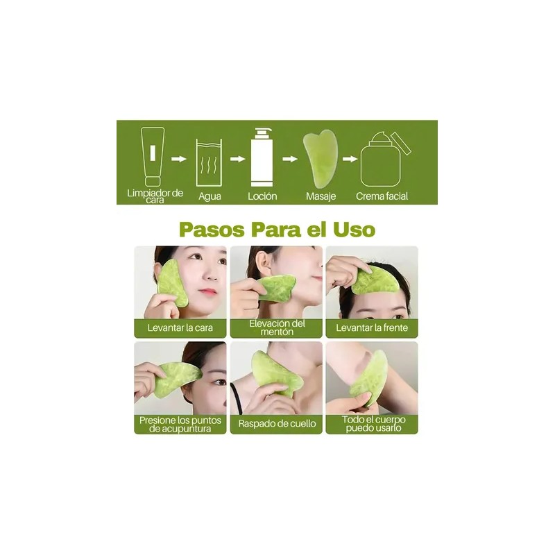 Kit Rodillo Y Piedra Gua Sha De Jade Masajeadora
