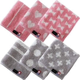 imaa Imabari Towel, Certified Hand Towel, Towel Handkerchief, Made in Japan, Antibacterial, Odor Resistant, Cotton, Polylactic Acid, PLA, Pink and Gray, Assorted 6 Pieces