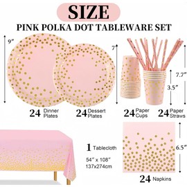 Yuanbigtai 24 Guests Pink & Gold Party Supplies - Plates, Napkins, Cups, Straws & Table Cloth for Baby Shower, 1st Birthday, Engagement & Bridal Shower,2025 Graduations, Weddings and Holidays