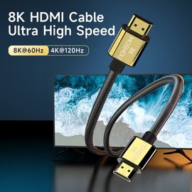 MoShou-Cable HDMI 2.1 / UHD HDR 4K 8K 120Hz 2160p 4320p 3D / EARC Dolby Vision Atmos/Trenzado de Nylon/Ultra Alta Velocidad 48Gbps Ethernet - Estándar más Reciente (1m)