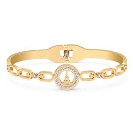 Stainless Steel Rhinestone Eiffel Tower Bracelets Hollow Out Cuff Bangle Trendy Jewellry For Women Charms Paris Gifts (Gold)