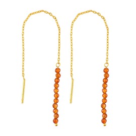 Natural Hessonite Garnet Earrings, Dainty Threader Pair, Gemstone Beads, Birthstone Crystal, Gift for Women, Chakra Energy Healing Jewelry in Gold Plated, Valentine Day Gift (Hessonite Garnet)
