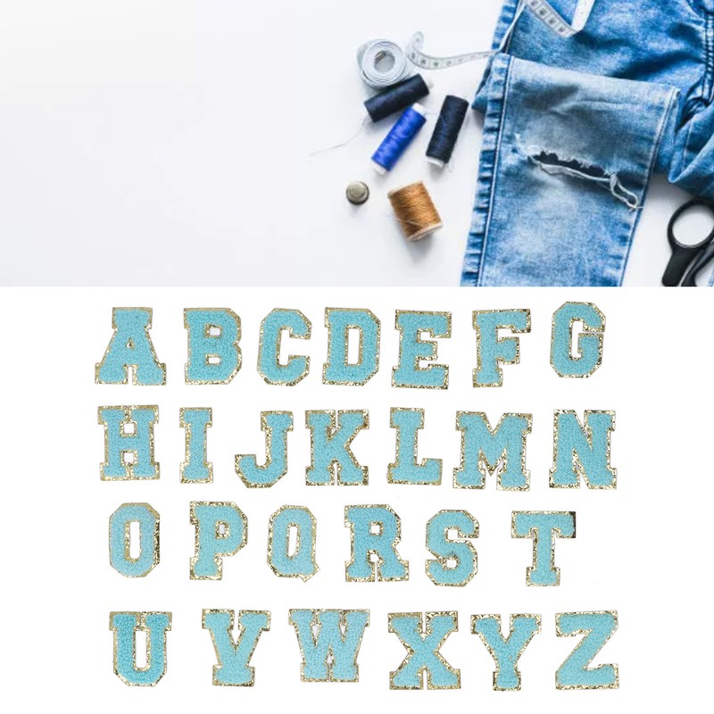 26 Pcs Iron On Letters A to Z Blue Letters