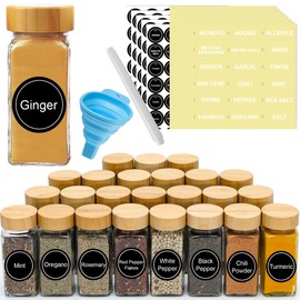 Knox Home & Health 24 Pcs Glass Spice Jars with Bamboo Lids, 4 oz with Shaker Lids & Labels Stickers, Seasoning Herb Storage Container Bottles Set for Kitchen Rack, Cabinet, Drawer