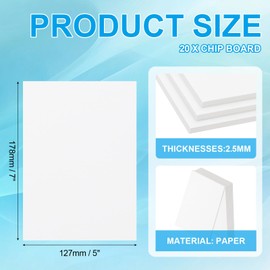 PATIKIL 7x5x0.1" Chipboard Sheets, 20Pcs 100PT Thick Book Board Binders Board Sturdy Bookbinding Supplies for Book Binding Cover, White