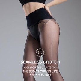 Yilanmy Shiny Tights Women's 20 Denier Transparent Seamless Tights Without Seam Oily Shine Fine Tights, Black x 1 + skin colour, XL