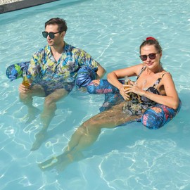 FindUWill Inflatable Pool Floats Noodle Chair, 2 Pack Soft Fabric Water Floating Chair Lounge with Sling Swimming Pool Floaties Lounger Blow up Pool Noodles for Adults(Blue, Green)