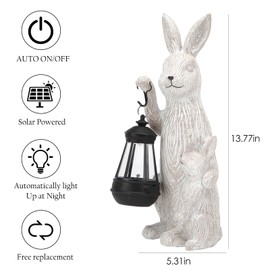 REYISO Solar Garden Statues Bunny Decor with LED Lights Christmas Decorations Outdoor Garden Rabbit Statue for Patio, Balcony, Yard, Lawn Ornament - Unique Housewarming Birthday Gifts for Women Kids