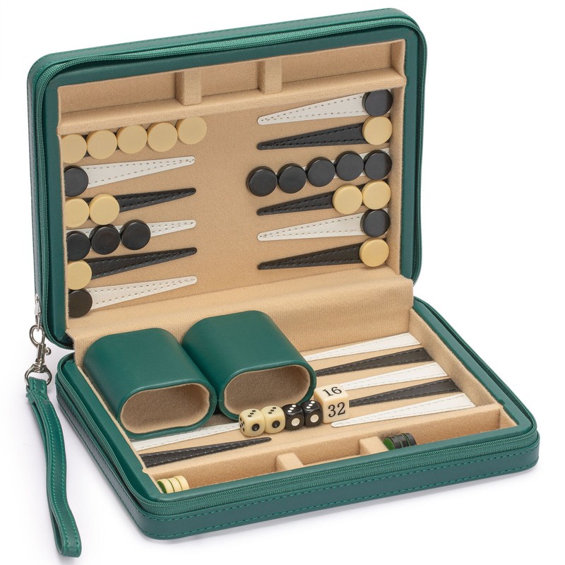 Yellow Mountain Imports Travel Magnetic Leatherette Backgammon Mini Game Set,